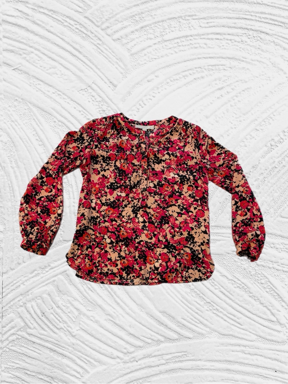 Ann Taylor LOFT Petites XXSP Pink Floral Long Sleeve Blouse
